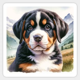 Watercolor Puppies Greater Swiss Mountain Dog - Cute Puppy Sticker